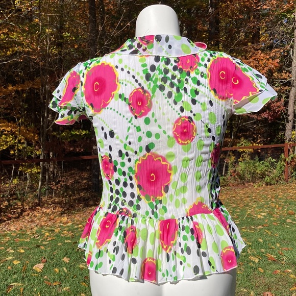Dots and flowers flouncy ruffled V-front top size L - Picture 4 of 6